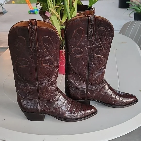 Lucchese Brown Cowboy Western Boots Exotic Leather - Picture 3 of 7